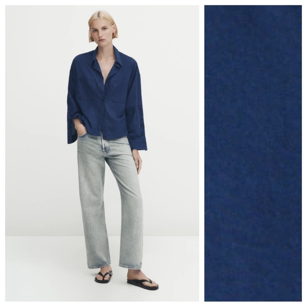 NWT. Massimo Dutti Indigo Cotton Shirt With Pockets and Sleeve Details. Size L.
